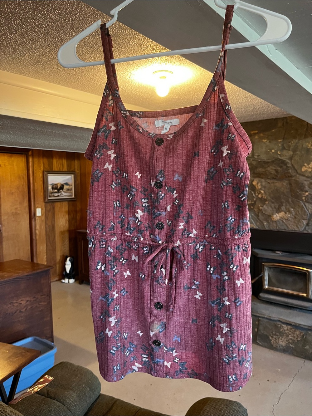 Maurices Burgundy Floral Button-Front Mini Dress
